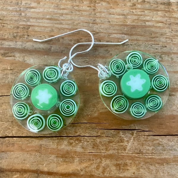 Resin green boho dangle earrings green.