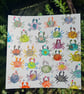 Hand painted watercolour colourful Crab and stars art