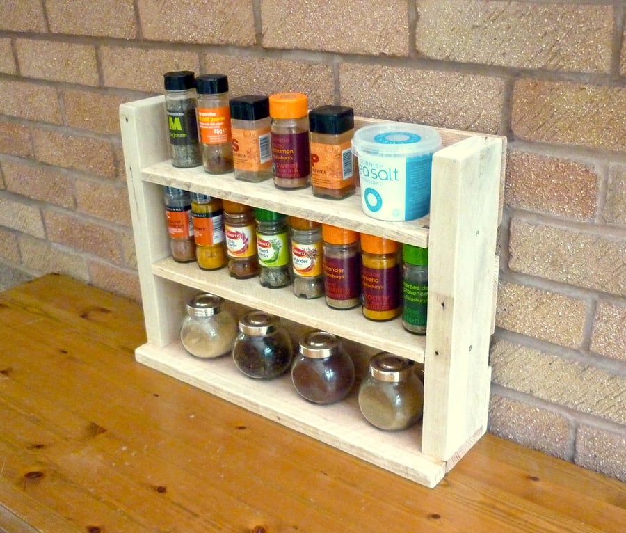 Rustic Wooden Spice Rack - Natural Finish