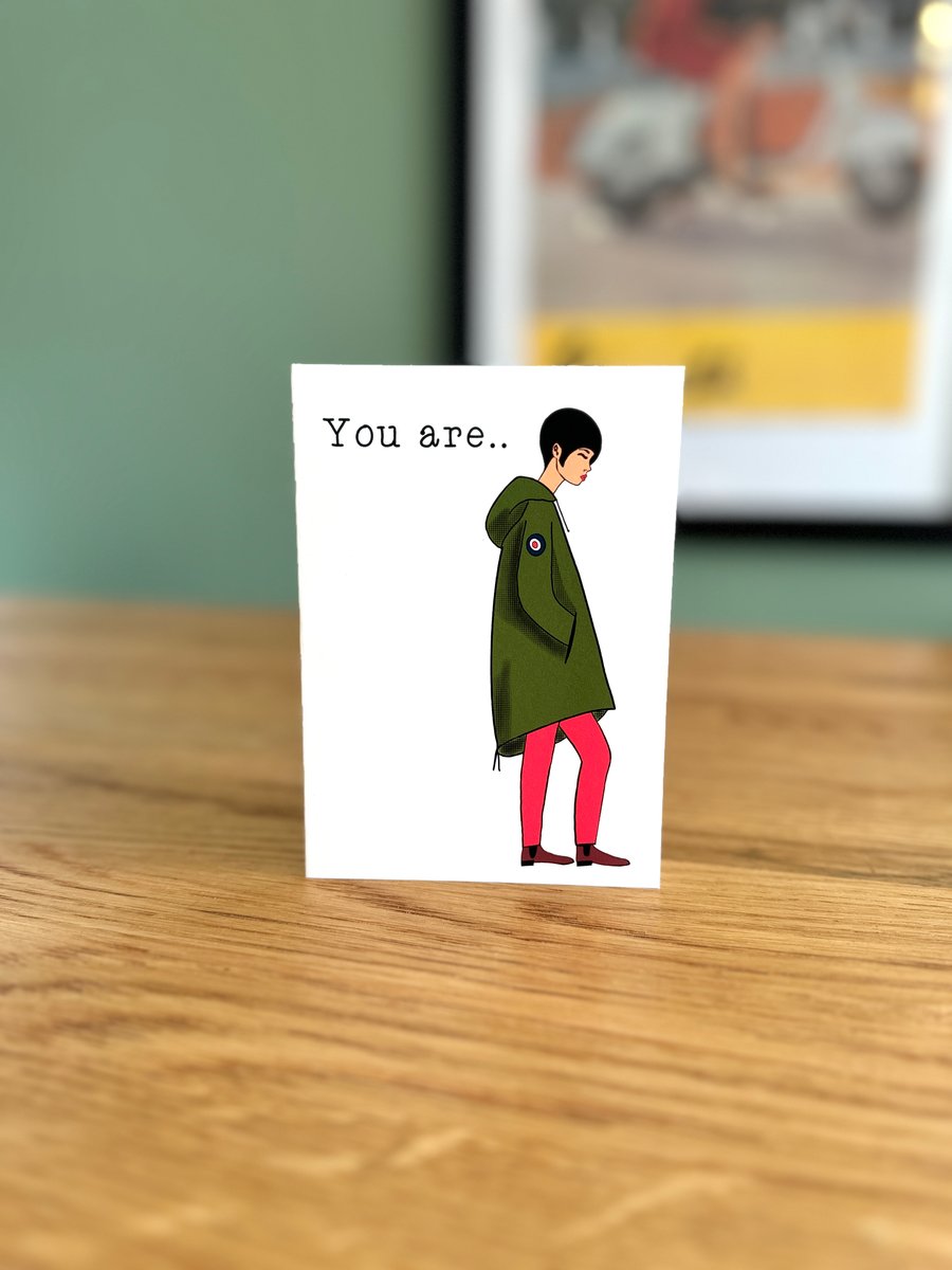 You Are..... Greeting Card 1960s Mod Girl in a Parka with Target