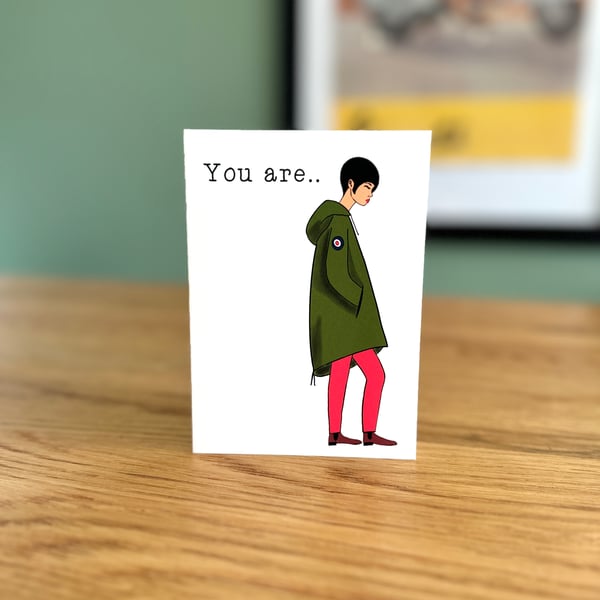 You Are..... Greeting Card 1960s Mod Girl in a Parka with Target