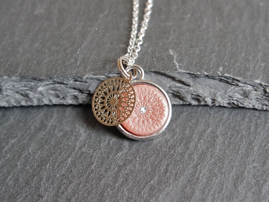 Necklace - Mandala silver rose pink silver