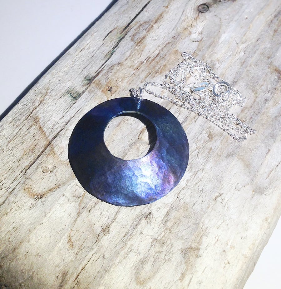  Handmade Coloured Titanium Circular Pendant Necklace - UK Free Post