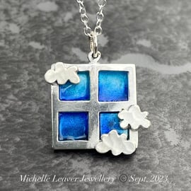 Enamel Pendant, cloud pendant, window pendant, square pendant, enamel jewellery,