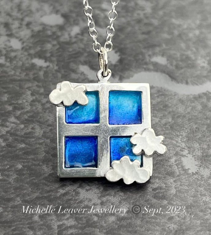 Enamel Pendant, cloud pendant, through the window, enamel jewellery, enamel, 