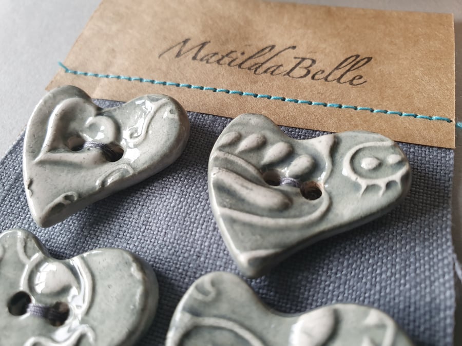 Handmade Ceramic Paisley Heart Buttons