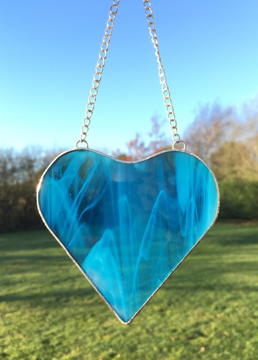 Turquoise Stained Glass Heart Suncatcher 