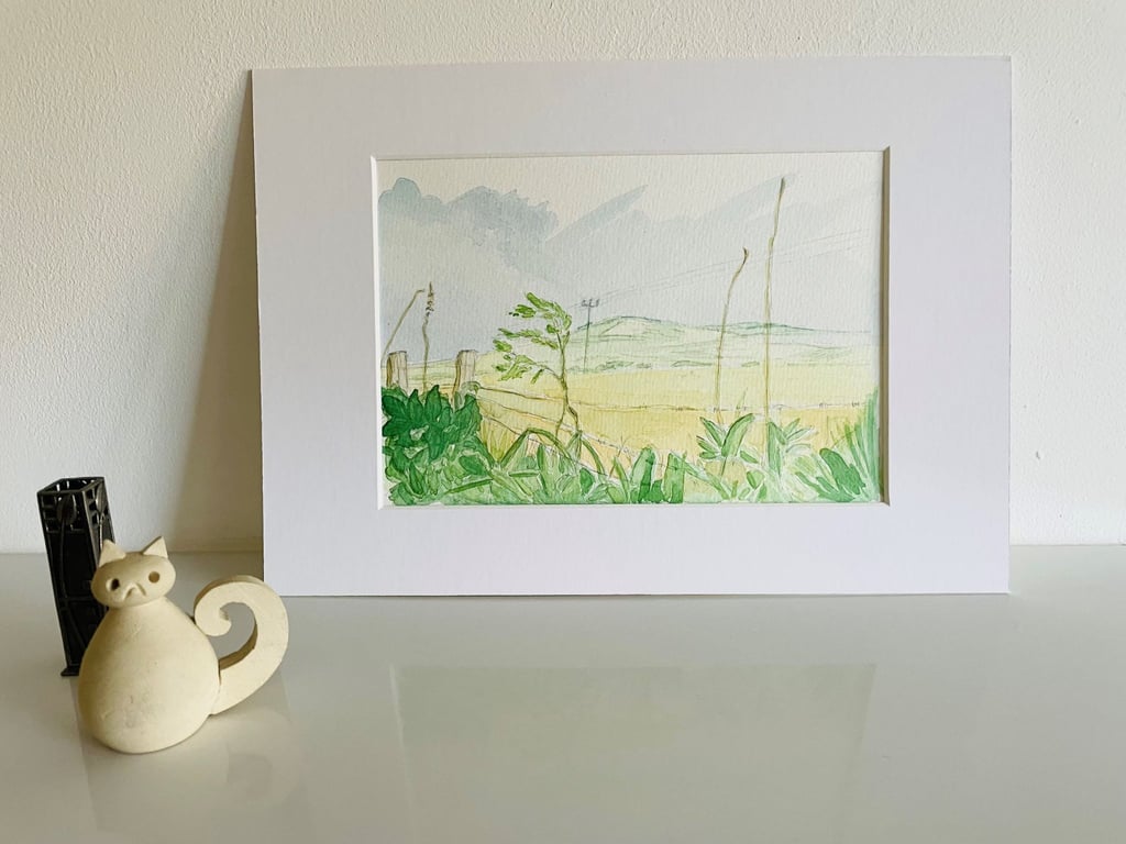 Original Watercolour Landscape Painting: Winter Hill - Golden Tones