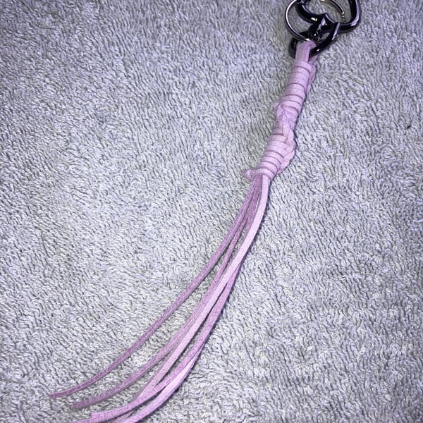 Lavender Suede Keyring - Bag Charm with Gunmetal coloured Heart-shaped Carabiner