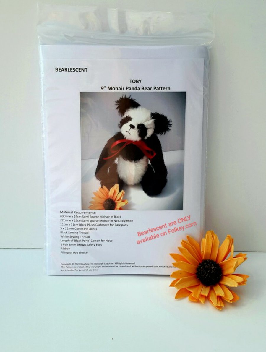 9" Panda Bear Sewing Pattern, paper pattern to make a teddy bear