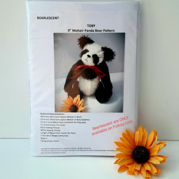 9" Panda Bear Sewing Pattern, paper pattern to make a teddy bear