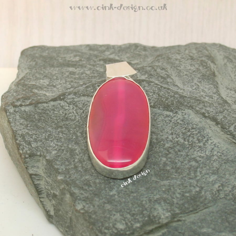 Vibrant Pink Agate Open Backed Sterling Silver Pendant