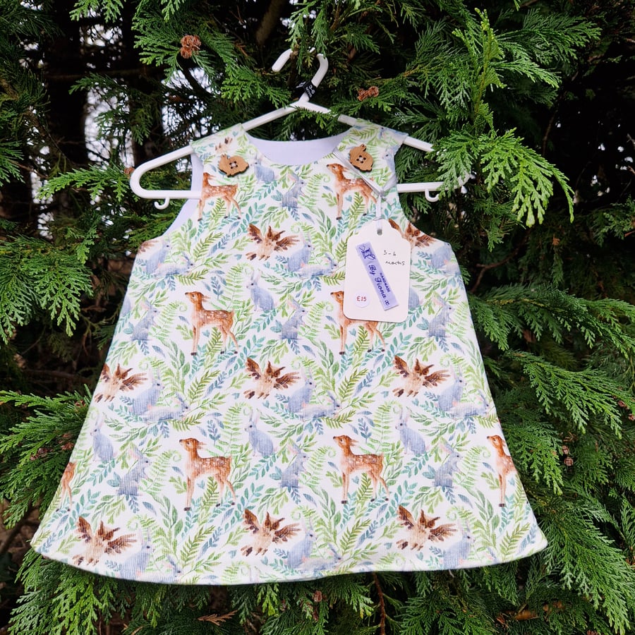 Age: 3-6m Deer, Rabbit & Owl Needlecord Dress 