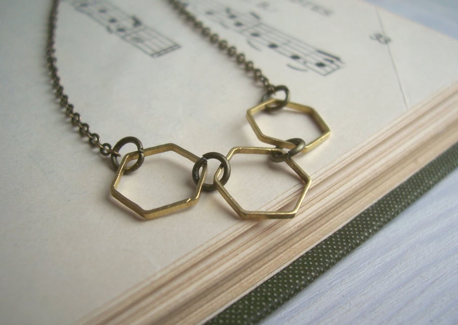 Golden Honeycomb hexagon necklace - geometric row - minimalist jewellery