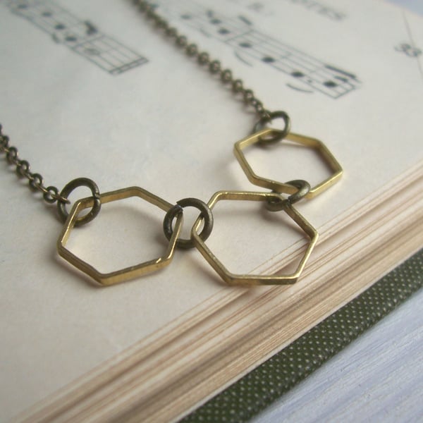 Golden Honeycomb hexagon necklace - geometric row - minimalist jewellery