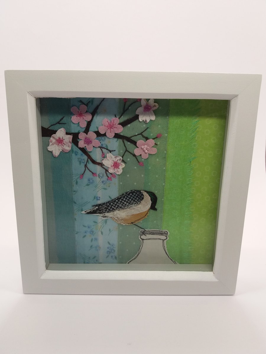 Spring Blossom and Bird Textile Art