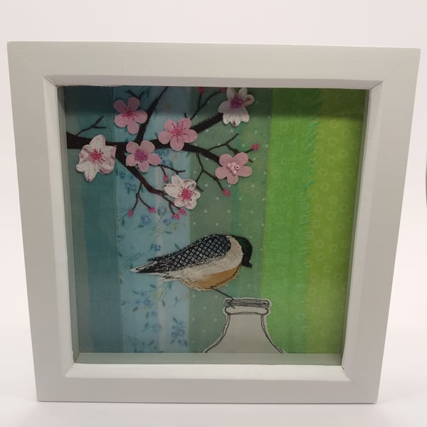 Spring Blossom and Bird Textile Art