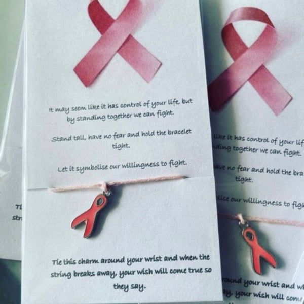 Bundle of 6 breast cancer awareness wish bracelets x6 bracelets gift 