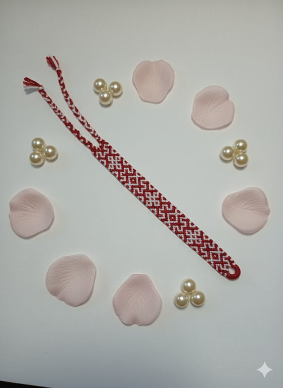 Red Geometric Woven Bracelet – Handcrafted in the UK