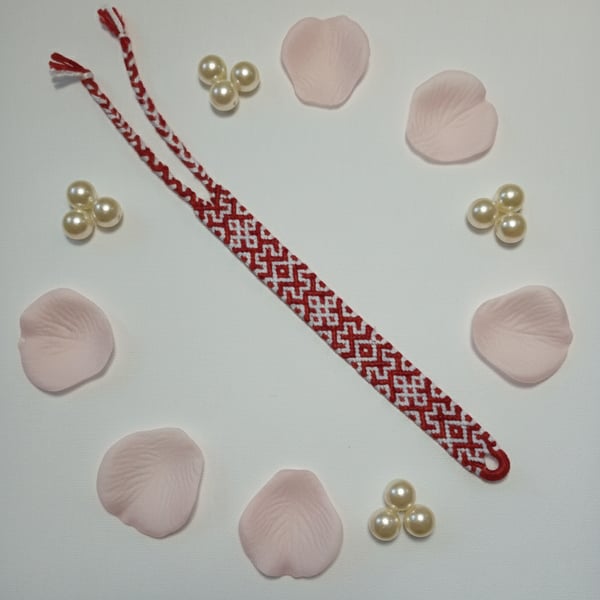 Red Geometric Woven Bracelet – Handcrafted in the UK