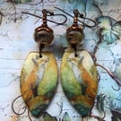 Artisan Fox Long Dangle Earrings with Lampwork Glass Beads & Copper Hooks