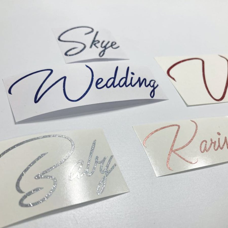 Personalised Multiple Colour Cursive Glitter Name Vinyl Wedding sticker