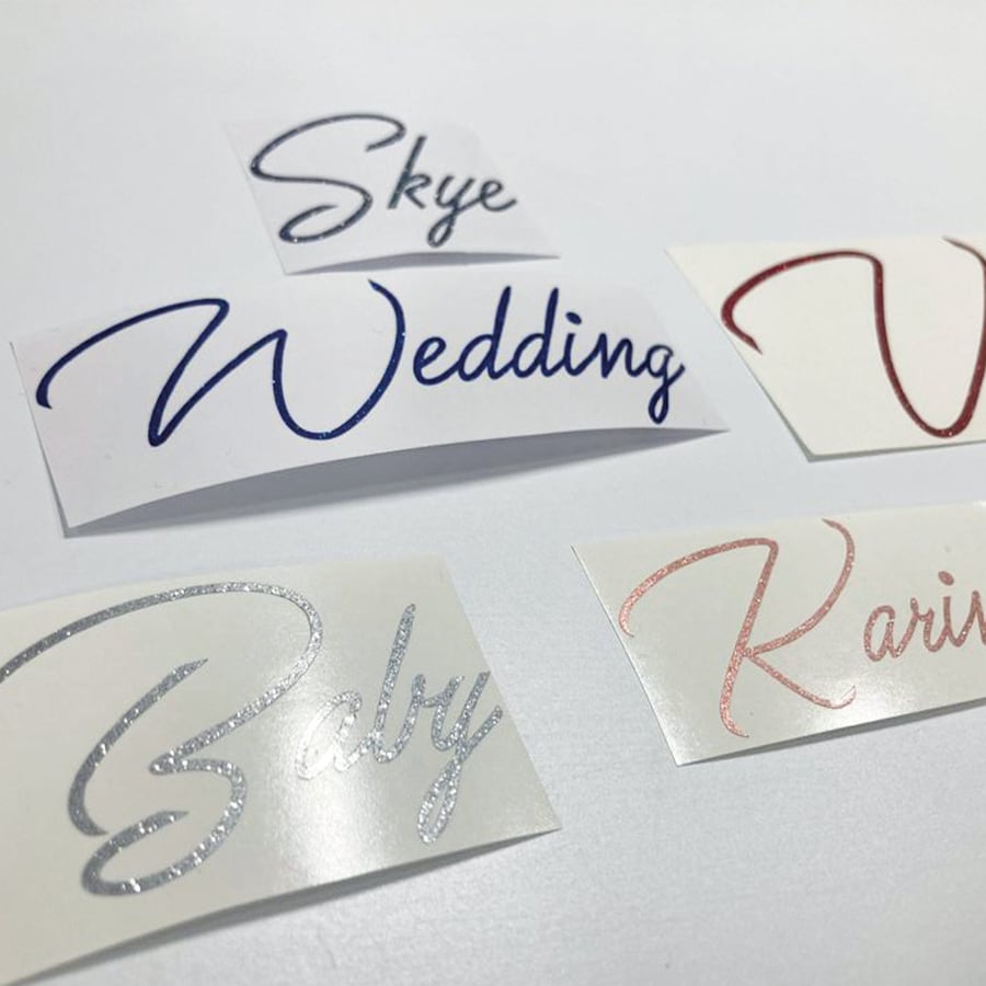 Personalised Multiple Colour Cursive Glitter Name Vinyl Wedding sticker