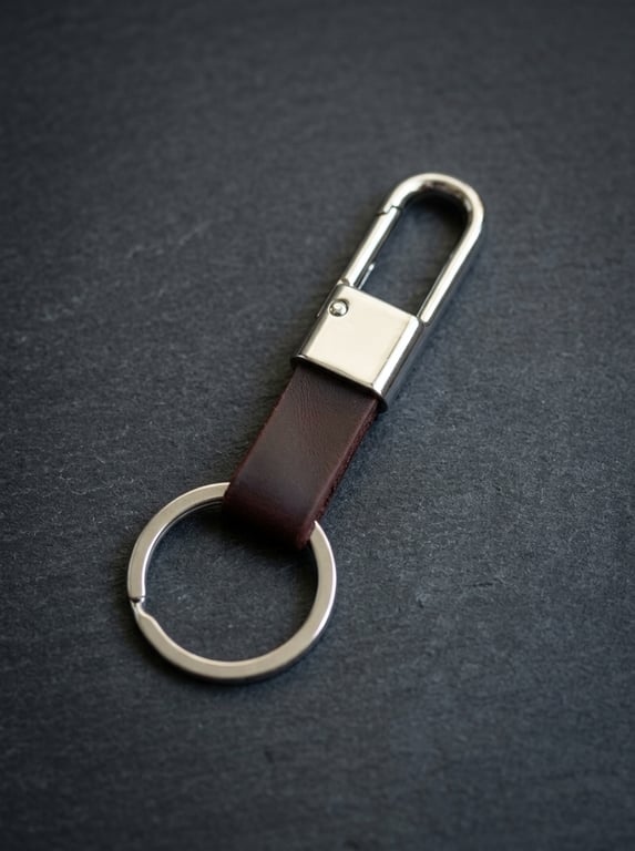 Dark Brown Full Grain Leather Carabiner Keychain Quick Release Clip UK