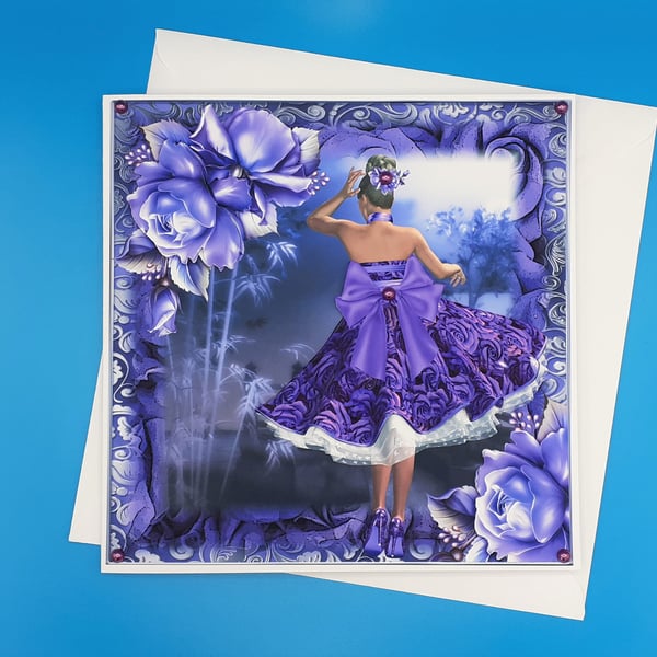 Art Deco Birthday Card, 8x8 inches, 20x20cms, Decoupage, Wife, Sister, Daughter,