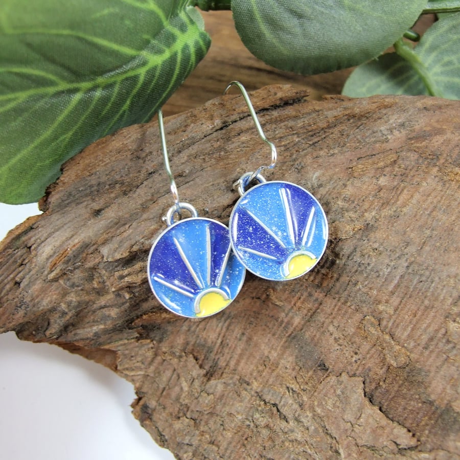 Earrings, Sterling Silver with Enamel, A Ray of Sunshine