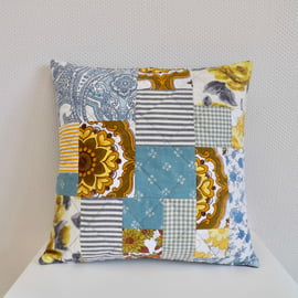 Patchwork cushion zero waste project using man's shirt