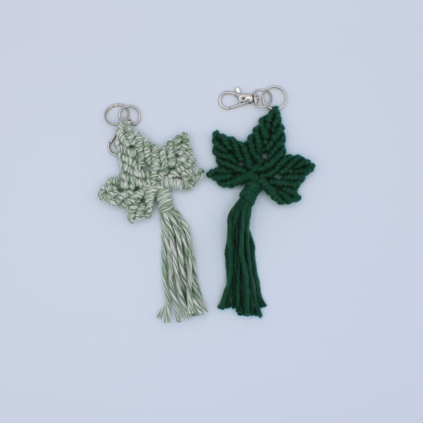 Macrame keyrings, ivy leaf keychain