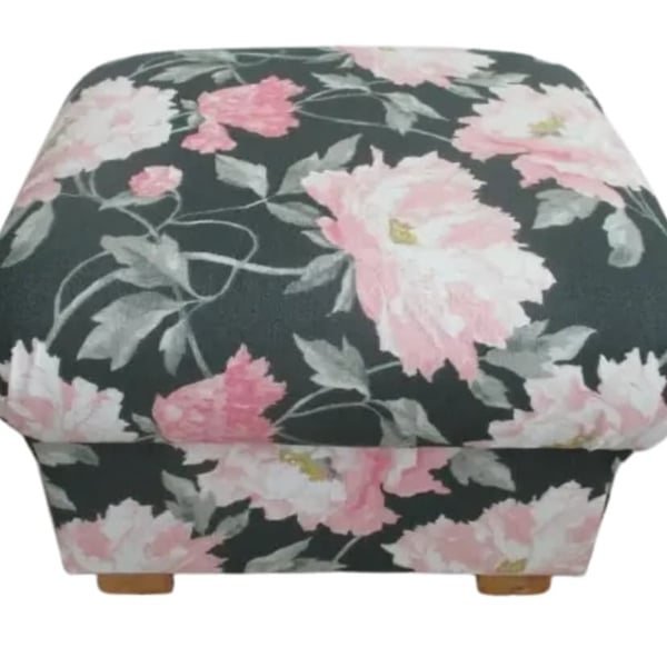 Storage Footstool Laura Ashley Peonies Grey Pink Fabric Pouffe Charcoal Floral 