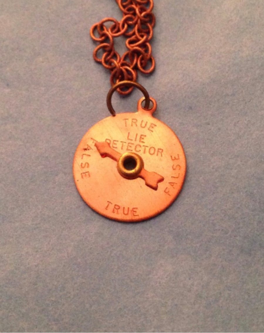 Quirky True False Lie Detector Copper Necklace movable arrow