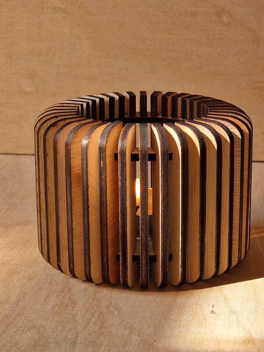 Wooden Tealight Lantern – Modern Plywood Candle Holder, Ambient Light Decor