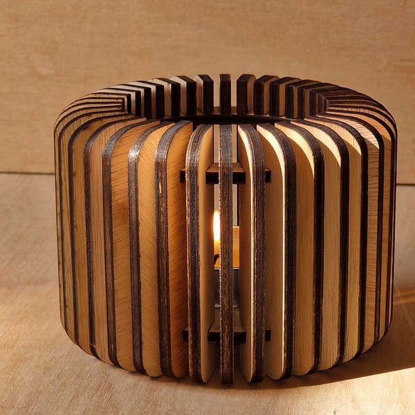 Wooden Tealight Lantern – Modern Plywood Candle Holder, Ambient Light Decor