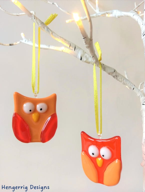 Orange Fused Glass Owls