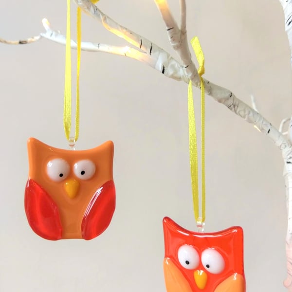 Orange Fused Glass Owls
