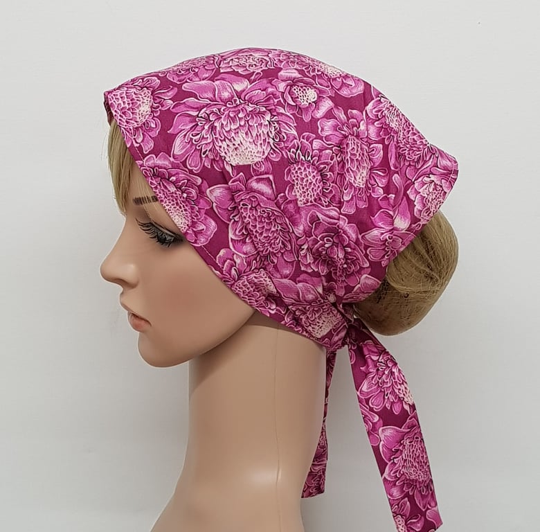Extra wide hair covering for women floral cotton self tie head scarf bandanna