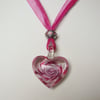 Pink Rose Glass Heart Pendant Necklace  KCJ438