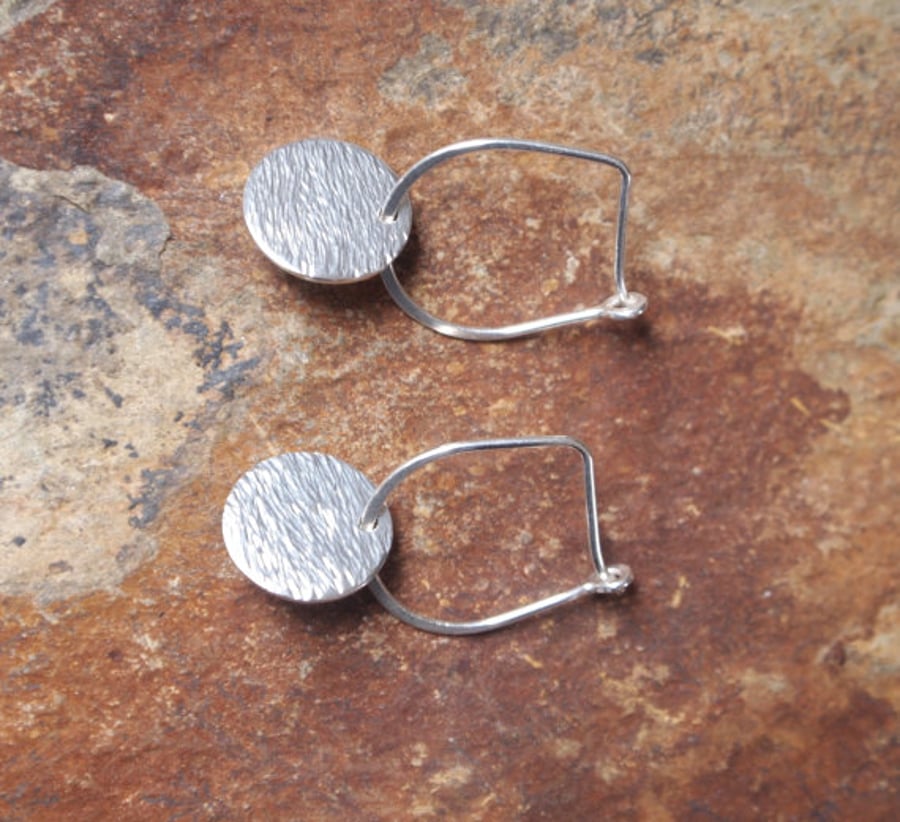 earrings, silver disc hoop