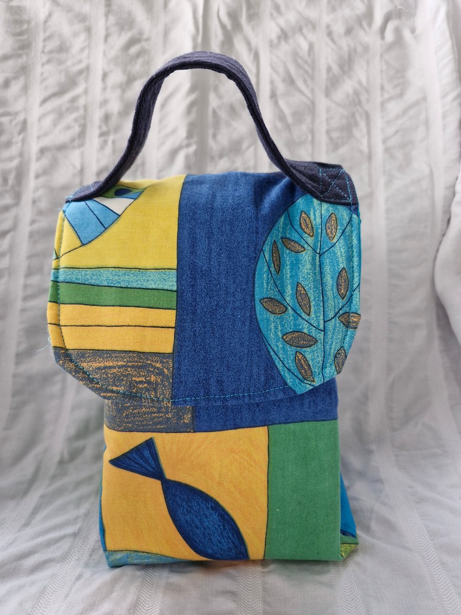 Younger child size  cool bag or lunch bag with insulated facing and fish print