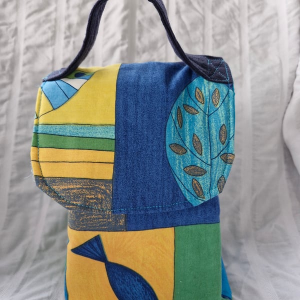 Younger child size  cool bag or lunch bag with insulated facing and fish print