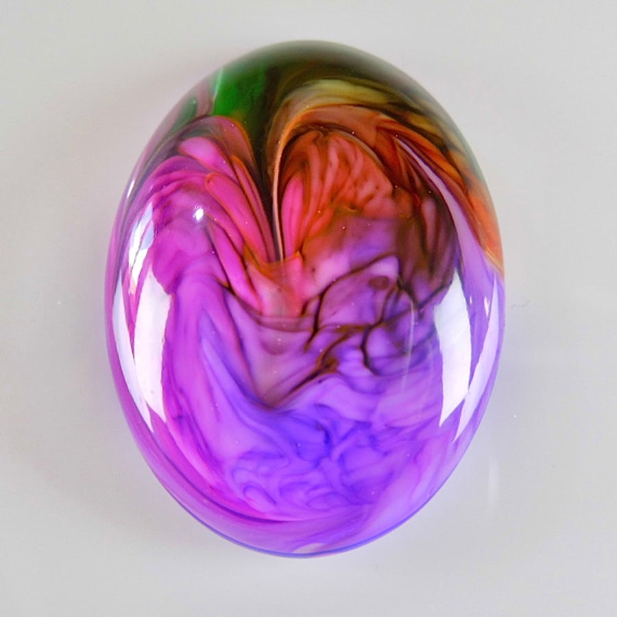 Large Fantasy Oval Cabochon in Green & Purple, hand made cabochon