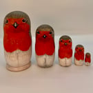 Unique and original hand painted Robin bird nesting dolls mini set of 5