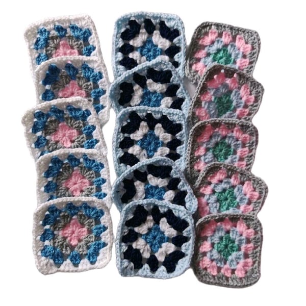 Handmade Crochet Granny Squares, Twilight Blossoms Set, Boho Vintage Patches