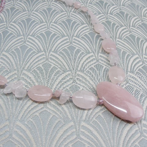 Pink Semi-Precious Stone Necklace, Handmade Rose Quartz Necklace SPSA57