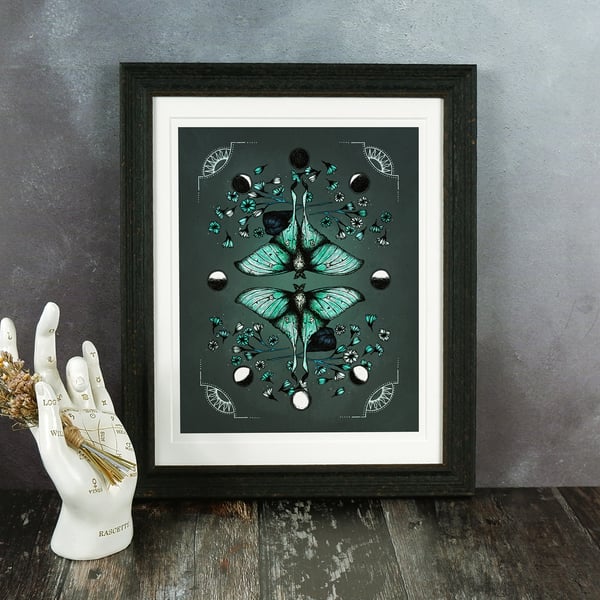 Luna Moth Giclée Print, Lunar Cycle, Moon Child, Tarot, Moth Illustration