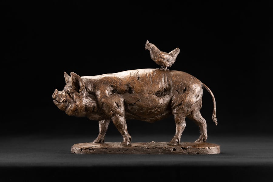 PIg and ChickenAnimal Statue Small Bronze Resin Sculpture