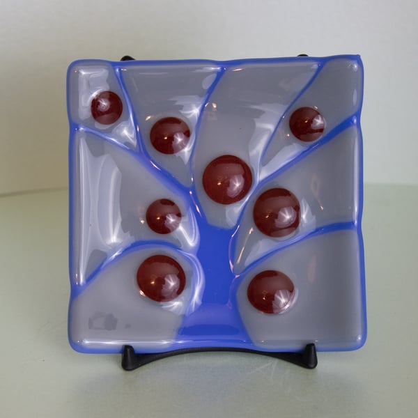 Blue Tree Design Glass Trinket Dish - 9016